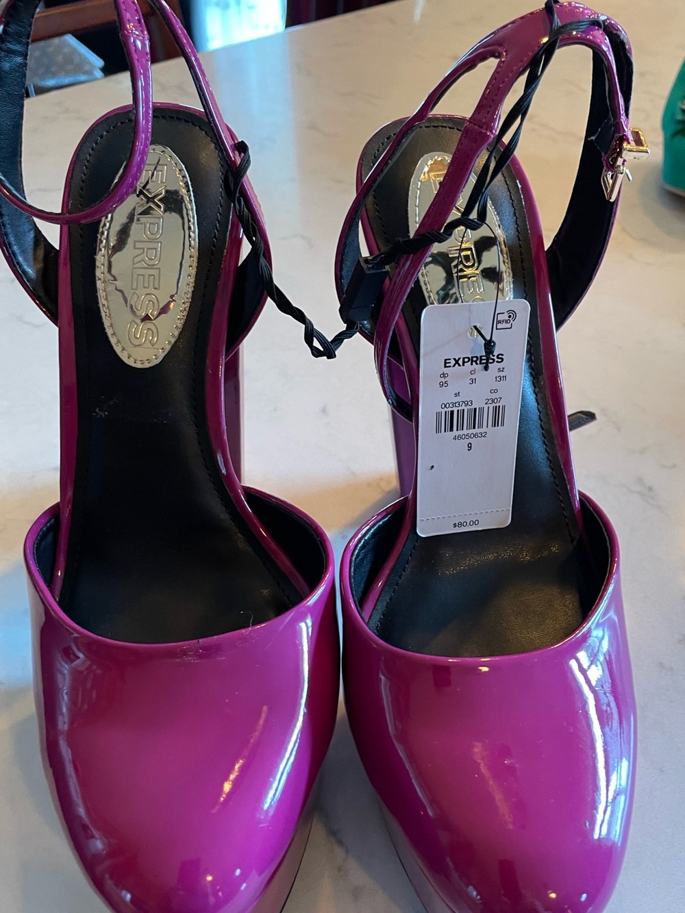 Express Women's Pink Patent Ankle-Strap Heels